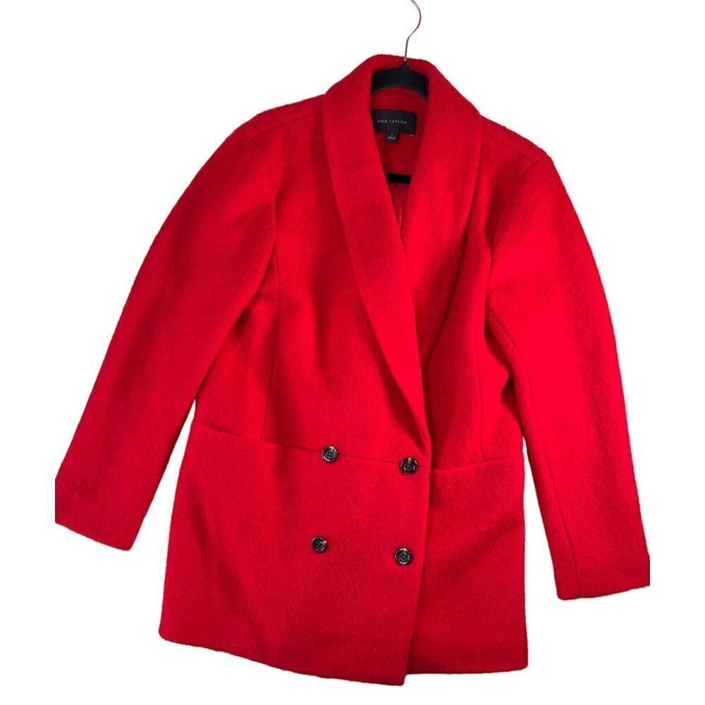 NWOT Y2K Ann Taylor Women Size S Red Lined Blazer Shawl Collar Cocoon Coat Wool